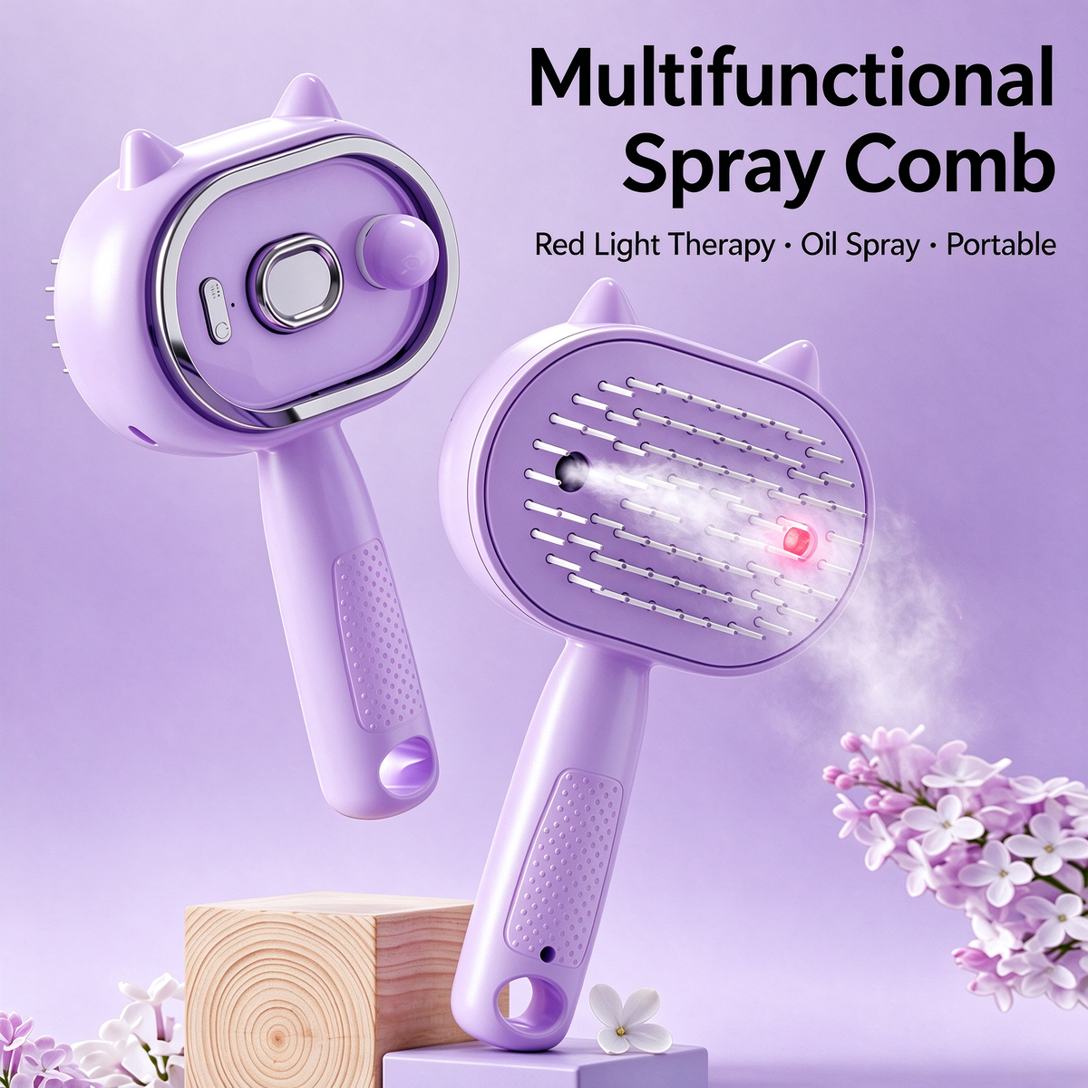 Hair Brush, Rechargeable Anti-Static Massage Air Cushion Comb Beige Cat