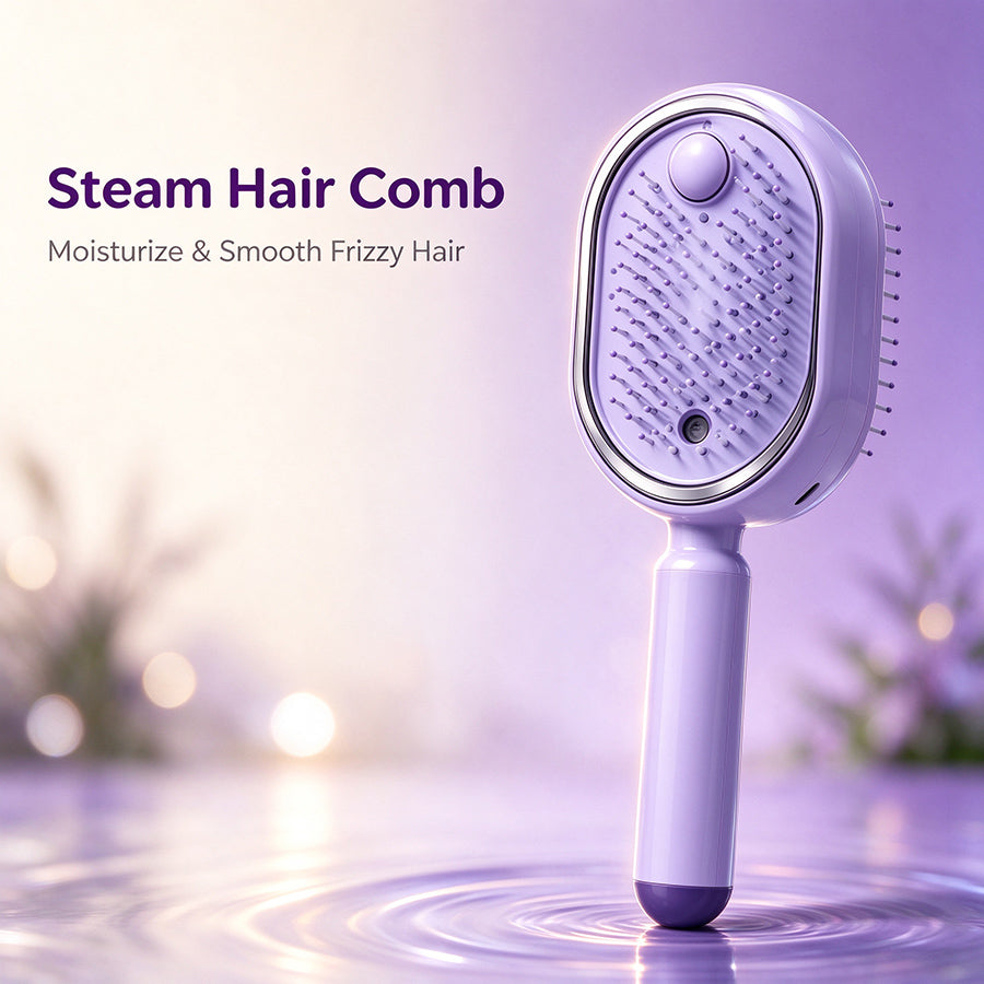 Anti-Tangle, Anti Static Electric Spray Air Cushion Massage Comb for Women, Rechargeable Steam Hair Straightener