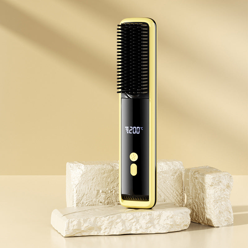 Cordless Hair Straightener Brush for Travel Portable Hair Straightener Comb with Negative Ion Mini hot Brush for Women, on-The-go Rechargeable with LED Display Anti-Scald Protection