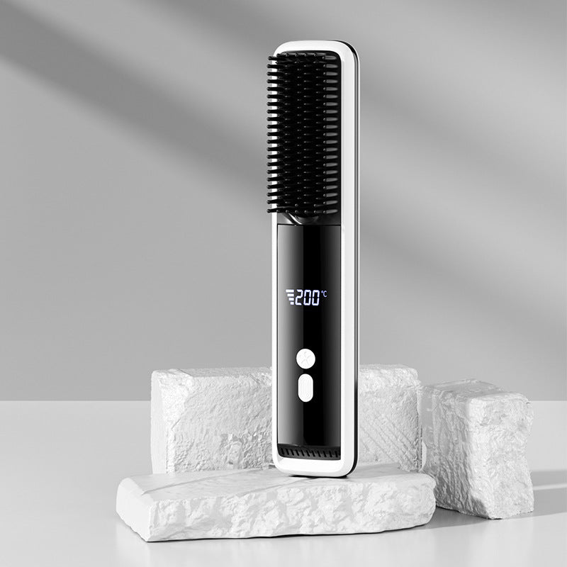 Cordless Hair Straightener Brush for Travel Portable Hair Straightener Comb with Negative Ion Mini hot Brush for Women, on-The-go Rechargeable with LED Display Anti-Scald Protection