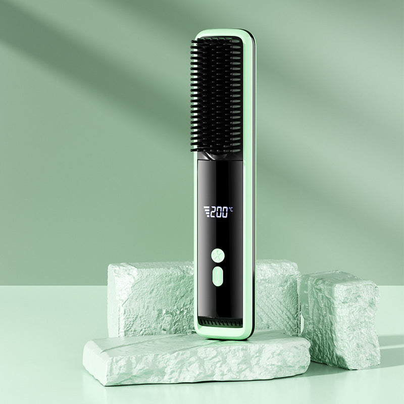 Cordless Hair Straightener Brush for Travel Portable Hair Straightener Comb with Negative Ion Mini hot Brush for Women, on-The-go Rechargeable with LED Display Anti-Scald Protection