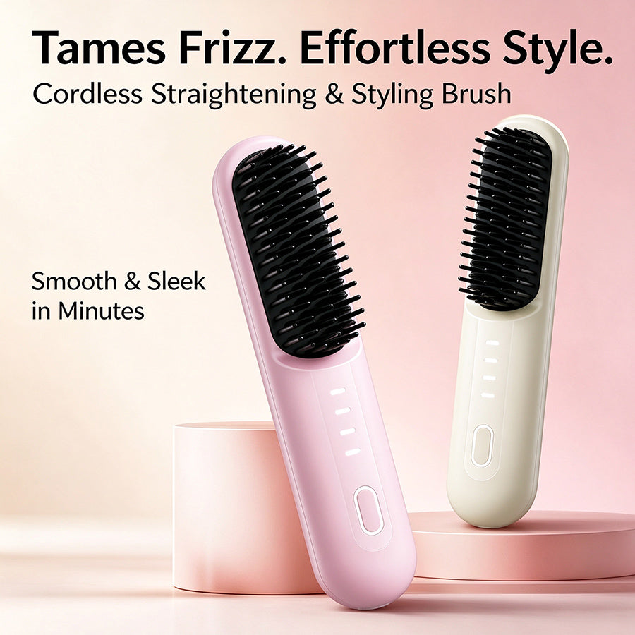 Cordless Hair Straightener Brush, Portable Negative Ion Hot Comb 4 Temperature Settings, Anti-Scald