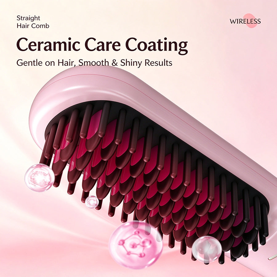 Cordless Hair Straightener Brush, Portable Negative Ion Hot Comb 4 Temperature Settings, Anti-Scald